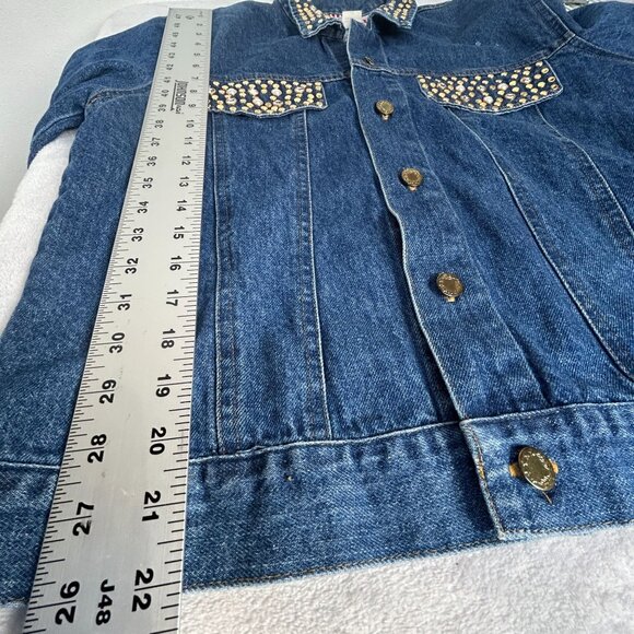 Vintage Boy Blue Denim Jacket With Studded Pockets & Collar 100% Cotton Small Ma - Picture 8 of 9